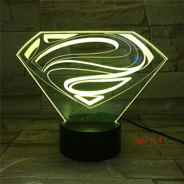 3D LED DC Superman Logo Symbol Light Night Desk Table Lamp 7 Color Change Flashlight USB RGB Controler Toy Kids Gift AW-715