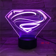 3D LED DC Superman Logo Symbol Light Night Desk Table Lamp 7 Color Change Flashlight USB RGB Controler Toy Kids Gift AW-715