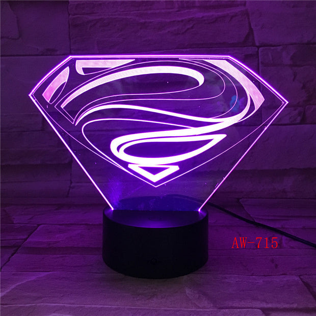 3D LED DC Superman Logo Symbol Light Night Desk Table Lamp 7 Color Change Flashlight USB RGB Controler Toy Kids Gift AW-715