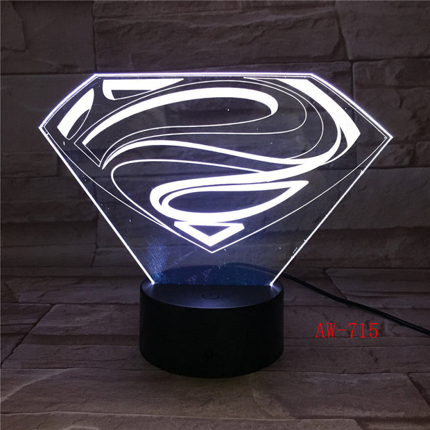 3D LED DC Superman Logo Symbol Light Night Desk Table Lamp 7 Color Change Flashlight USB RGB Controler Toy Kids Gift AW-715