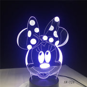 Cartoon Lovely Minnie Mouse Head Multicolor 3D RGB LED Night Light Mixed Dual Color Change Desk Lamp Christmas Kids Gift AW-724