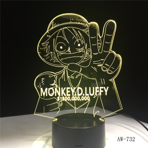 3D LED Luffy Night Light 7 Colors Changing One Piece Desk Lamp Bedroom Atmosphere Anime Decor Light Fixtures Kids Gifts AW-732