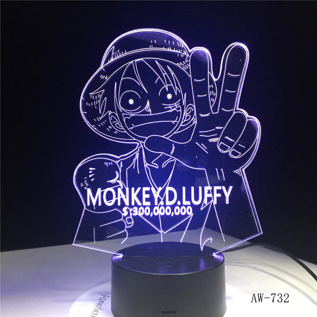 3D LED Luffy Night Light 7 Colors Changing One Piece Desk Lamp Bedroom Atmosphere Anime Decor Light Fixtures Kids Gifts AW-732