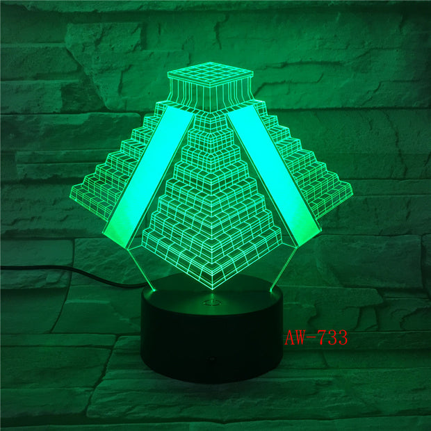 Pyramid in Mexico Light 7 Colors Changing Lamp USB Bedside Table Night Light Bedroom Decor Gifts 3D Light LED Night light AW-733