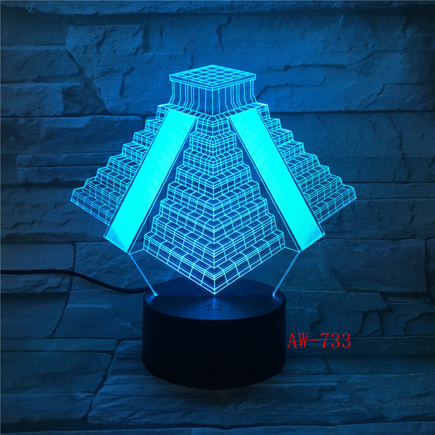 Pyramid in Mexico Light 7 Colors Changing Lamp USB Bedside Table Night Light Bedroom Decor Gifts 3D Light LED Night light AW-733