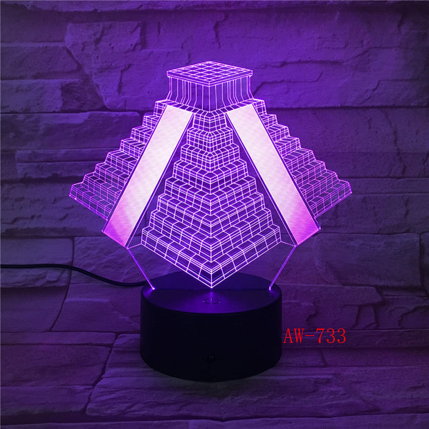 Pyramid in Mexico Light 7 Colors Changing Lamp USB Bedside Table Night Light Bedroom Decor Gifts 3D Light LED Night light AW-733