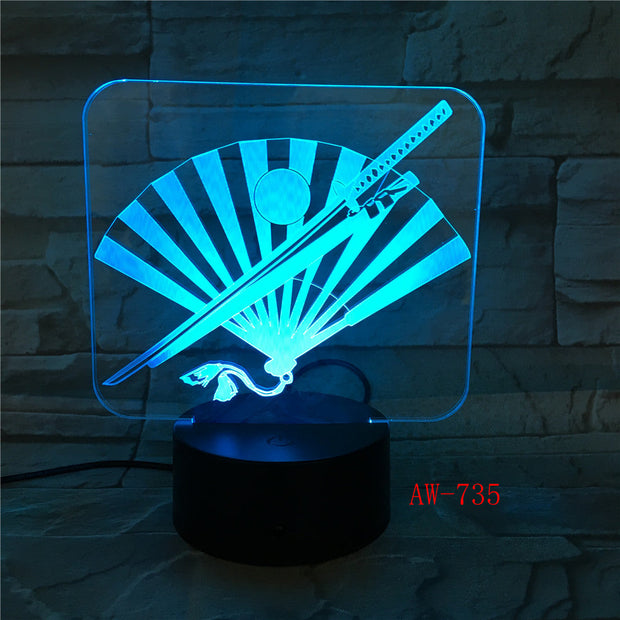 apan's Knife And Fan 3D LED Lamp 7 Color Led Night Lamps For Kids Touch Usb Table Lampara Lampe Sleeping Nightlight Gift AW-735
