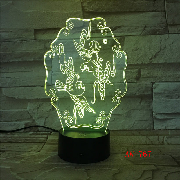 Amazing Flying Bird 3D Illusion Night Light Acrylic USB Touch Remote 7 Color Desk LED Lamp Bedroom Home Decration Kid Gift 767
