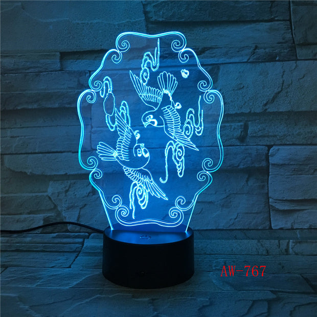 Amazing Flying Bird 3D Illusion Night Light Acrylic USB Touch Remote 7 Color Desk LED Lamp Bedroom Home Decration Kid Gift 767