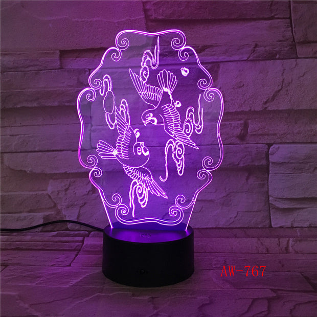 Amazing Flying Bird 3D Illusion Night Light Acrylic USB Touch Remote 7 Color Desk LED Lamp Bedroom Home Decration Kid Gift 767
