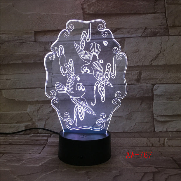 Amazing Flying Bird 3D Illusion Night Light Acrylic USB Touch Remote 7 Color Desk LED Lamp Bedroom Home Decration Kid Gift 767