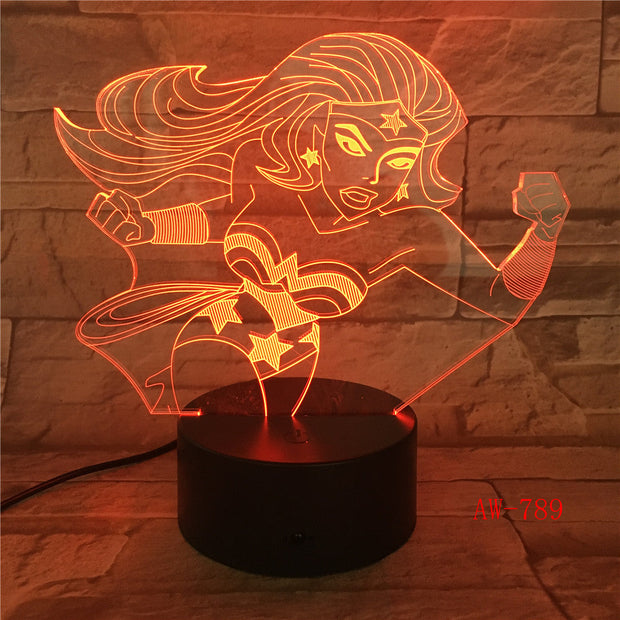 Wonder Woman 3D Lamp 7 Color Led Night Lamps For Kids Touch Led Usb Table Lampara Lampe Baby Sleeping Nightlight Led AW-789
