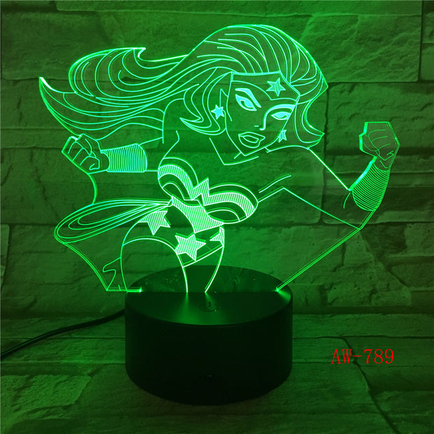 Wonder Woman 3D Lamp 7 Color Led Night Lamps For Kids Touch Led Usb Table Lampara Lampe Baby Sleeping Nightlight Led AW-789