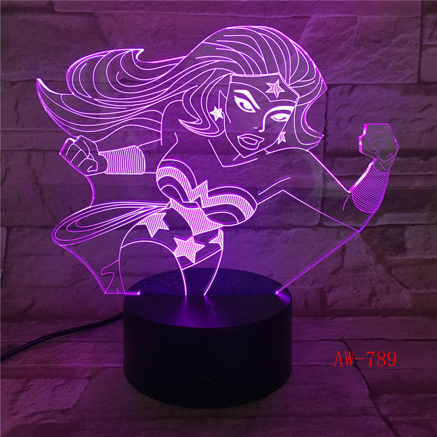 Wonder Woman 3D Lamp 7 Color Led Night Lamps For Kids Touch Led Usb Table Lampara Lampe Baby Sleeping Nightlight Led AW-789