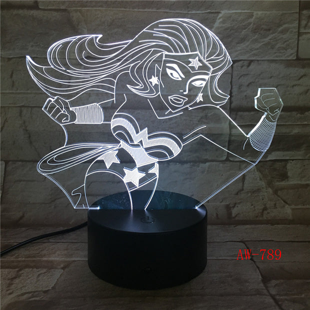 Wonder Woman 3D Lamp 7 Color Led Night Lamps For Kids Touch Led Usb Table Lampara Lampe Baby Sleeping Nightlight Led AW-789