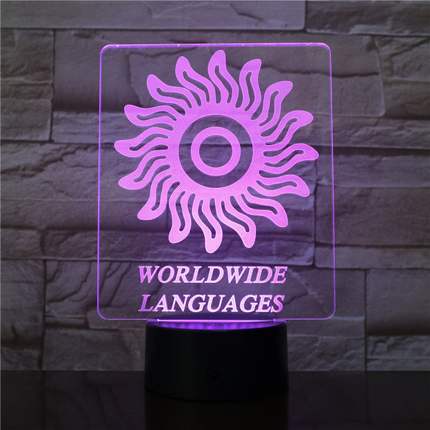 Woldwide Lanugages 3D lamp 7 Colors Change LED Light Acrylic Touch USB Lamp Room Table Desk Night Light Kid's Friends Gift 2916