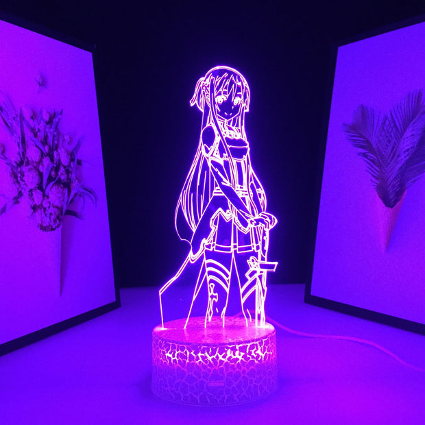 Sword Art Online Anime Figure Asuna 3D LED Night Light Home Bedroom Table Decoration for Children's Festival Birthday Gifts Acrylic Lamp 7 Color Changes
