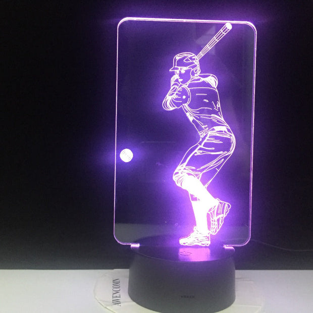 Novelty New Sport Playing Baseball 3D LED illusion USB Remote Night Light 7 Color Change Lamp Home Decoration Child Boy Man Gift