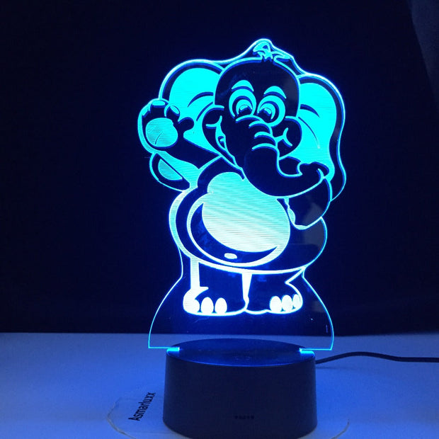 Drop Shipping Cartoon Elephant 3D Night Light LED 7 Color USB Illusion Gradient Xmas Birthday Gifts Toy Table Desk Lamp Kids