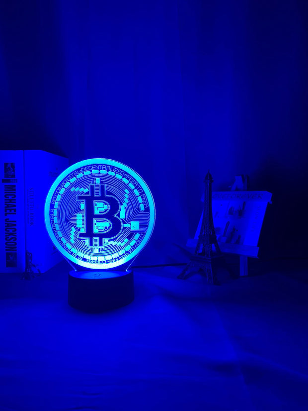 Acrylic Led Night Light Bitcoin for Room Decorative Nightlight Touch Sensor 7 Color Changing Battery Powered Table Night Lamp 3d
