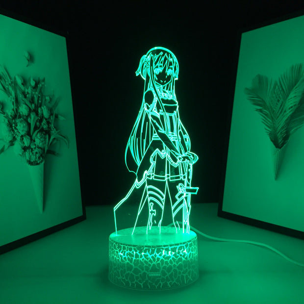Sword Art Online Anime Figure Asuna 3D LED Night Light Home Bedroom Table Decoration for Children's Festival Birthday Gifts Acrylic Lamp 7 Color Changes