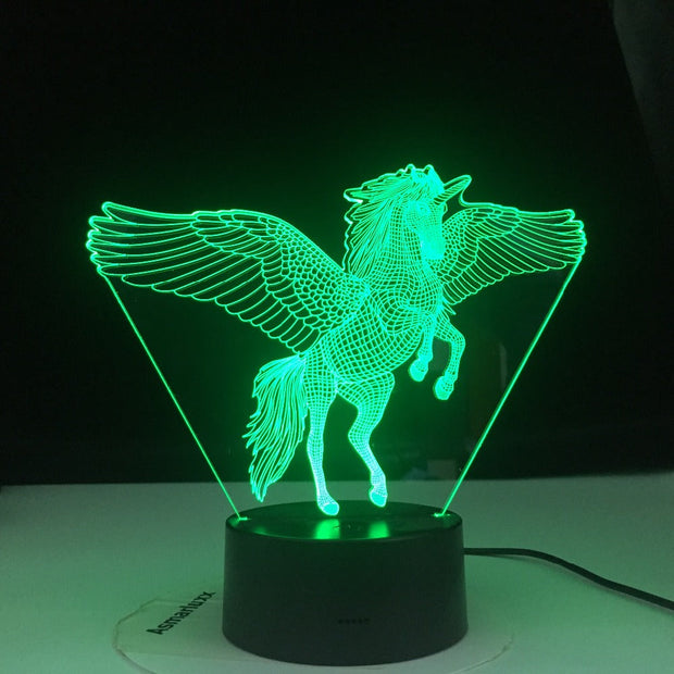 Unicorn Flyying Model Touching 3D LED Lamps Kids Bedroom Decor Rainbow Horse Lights With Remote Control illusion Night Lights