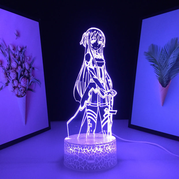 Sword Art Online Anime Figure Asuna 3D LED Night Light Home Bedroom Table Decoration for Children's Festival Birthday Gifts Acrylic Lamp 7 Color Changes