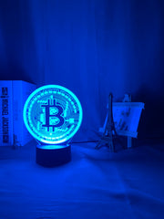 Acrylic Led Night Light Bitcoin for Room Decorative Nightlight Touch Sensor 7 Color Changing Battery Powered Table Night Lamp 3d
