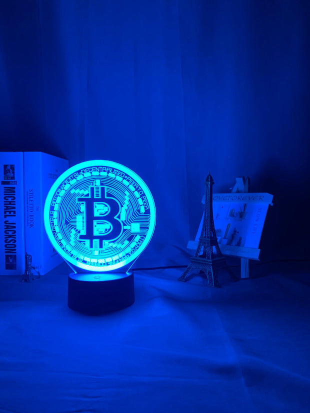 Acrylic Led Night Light Bitcoin for Room Decorative Nightlight Touch Sensor 7 Color Changing Battery Powered Table Night Lamp 3d