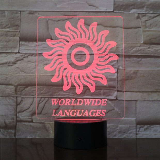 Woldwide Lanugages 3D lamp 7 Colors Change LED Light Acrylic Touch USB Lamp Room Table Desk Night Light Kid's Friends Gift 2916