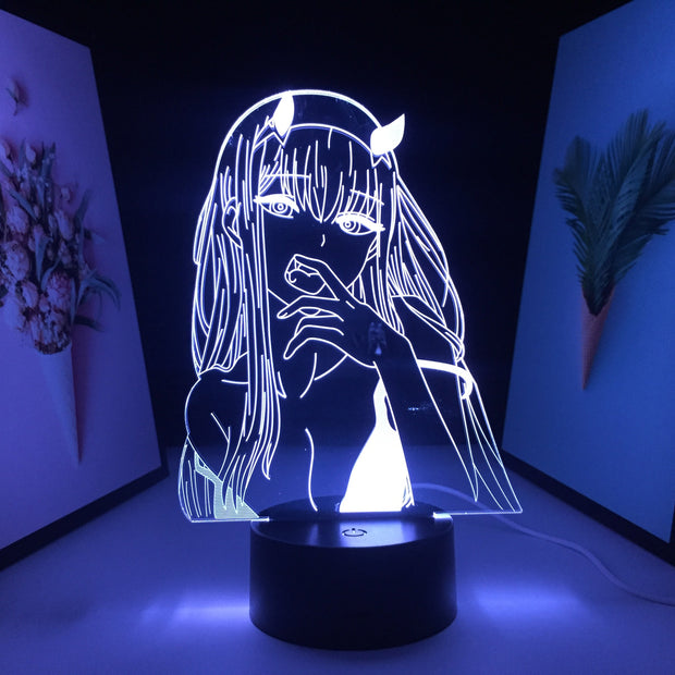 Anime DARLING in the FRANXX Zero Two Figure 3D LED Night Light Home Bedroom Table Decoration Night Light for Children's Festival Birthday Gifts 7 Color Changes With Remote Neon Lamp