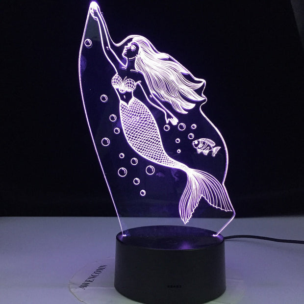The Mermaid Princes Figure Baby Led Night Light Touch Sensor Colorful Nightlight for Girls Room Decor Table Lamp 3d Gift Decor
