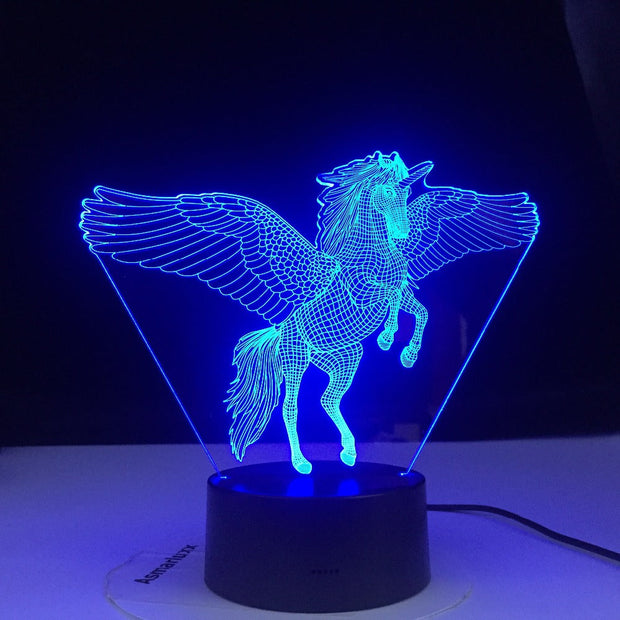 Unicorn Flyying Model Touching 3D LED Lamps Kids Bedroom Decor Rainbow Horse Lights With Remote Control illusion Night Lights