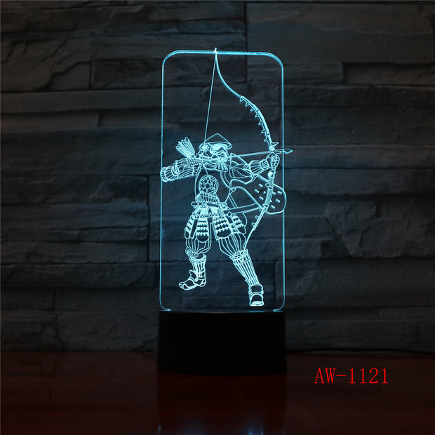 3D Acrylic Night Light Martial Bow Shooter LED Sleep Light 3AA Battery Desk Lamp Bedroom Christmas Lights Decor Lights 1121