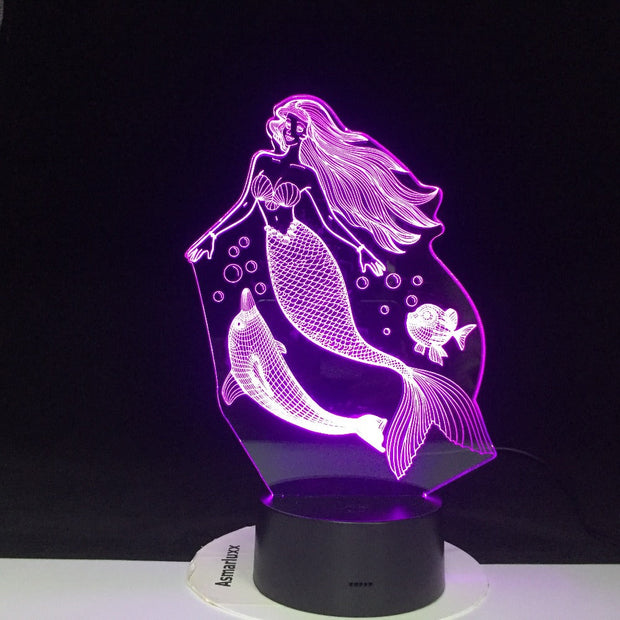 Fairy Tale Mermaid with Dolphins Princess 3D Night Light LED Baby Sleeping Lamp Home Decor Party Xmas New Year Gift Dropshipping