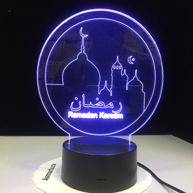 Ramadan Islam Blessing Mubarak 3D Acrylic LED Night Light Living Room Desk Lamp Bedroom Bedside Table Lamp Holiday Nightlight