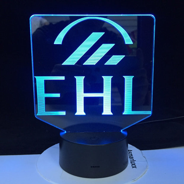 EHL Swiss Ecole Hoteliere de Lausanne Design Shape Electric Illusion 3d Lamp LED 7 Color Changing For Hotel Office Home GIft