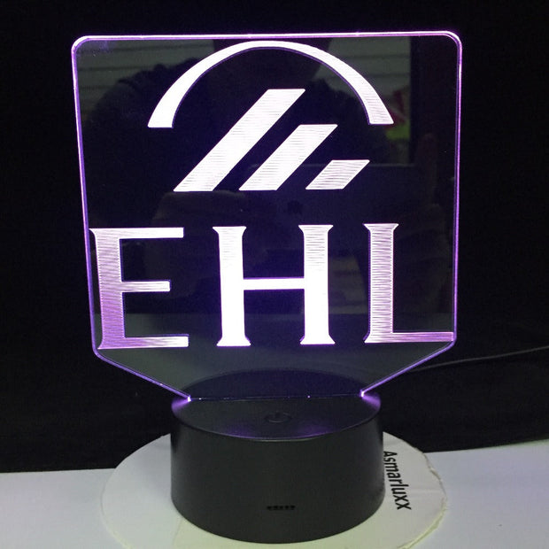 EHL Swiss Ecole Hoteliere de Lausanne Design Shape Electric Illusion 3d Lamp LED 7 Color Changing For Hotel Office Home GIft