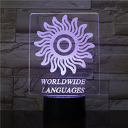 Woldwide Lanugages 3D lamp 7 Colors Change LED Light Acrylic Touch USB Lamp Room Table Desk Night Light Kid's Friends Gift 2916