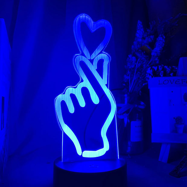 Finger Heart Led Night Light Touch Sensor Colorful Kids Nightlight for Bedroom Decoration Usb Battery Powered Desk Lamp Gift