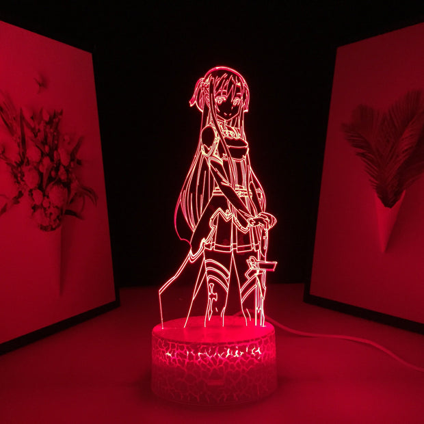 Sword Art Online Anime Figure Asuna 3D LED Night Light Home Bedroom Table Decoration for Children's Festival Birthday Gifts Acrylic Lamp 7 Color Changes