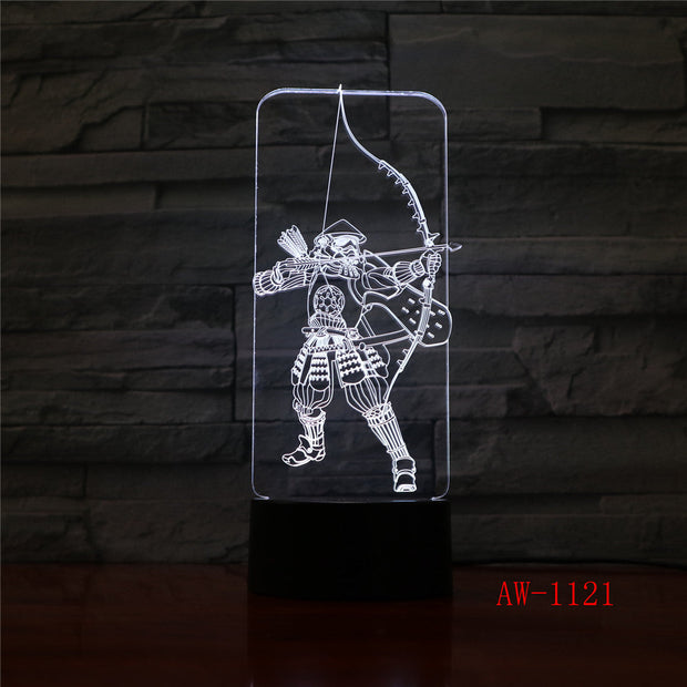 3D Acrylic Night Light Martial Bow Shooter LED Sleep Light 3AA Battery Desk Lamp Bedroom Christmas Lights Decor Lights 1121