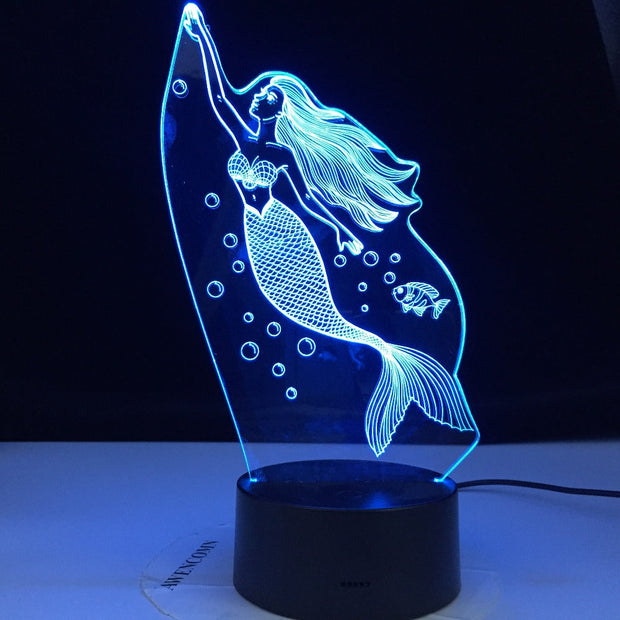 The Mermaid Princes Figure Baby Led Night Light Touch Sensor Colorful Nightlight for Girls Room Decor Table Lamp 3d Gift Decor