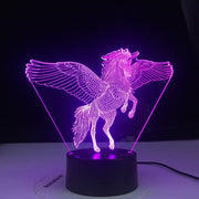 Unicorn Flyying Model Touching 3D LED Lamps Kids Bedroom Decor Rainbow Horse Lights With Remote Control illusion Night Lights