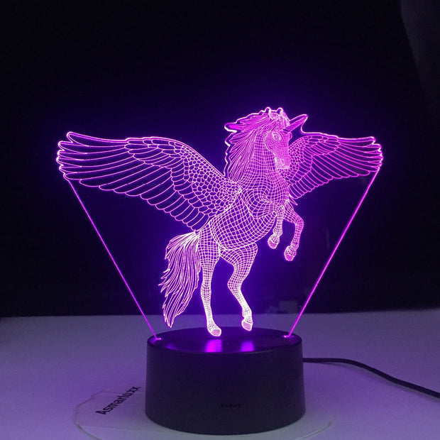 Unicorn Flyying Model Touching 3D LED Lamps Kids Bedroom Decor Rainbow Horse Lights With Remote Control illusion Night Lights