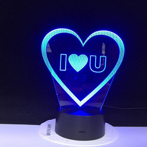 I LOVE YOU Sweet Lover Heart 3D LED USB Lamp Romantic Decor 7 Colors Luster Night Light Girlfriend Gift Mother's Day 1973