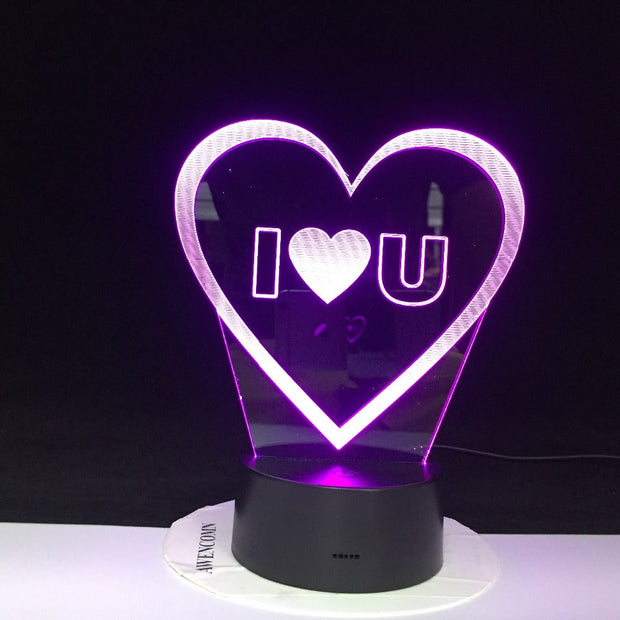 I LOVE YOU Sweet Lover Heart 3D LED USB Lamp Romantic Decor 7 Colors Luster Night Light Girlfriend Gift Mother's Day 1973