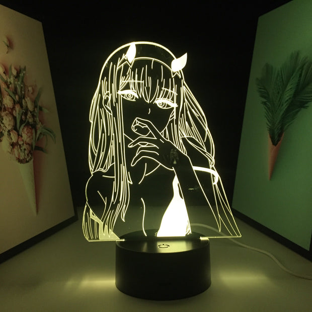 Anime DARLING in the FRANXX Zero Two Figure 3D LED Night Light Home Bedroom Table Decoration Night Light for Children's Festival Birthday Gifts 7 Color Changes With Remote Neon Lamp