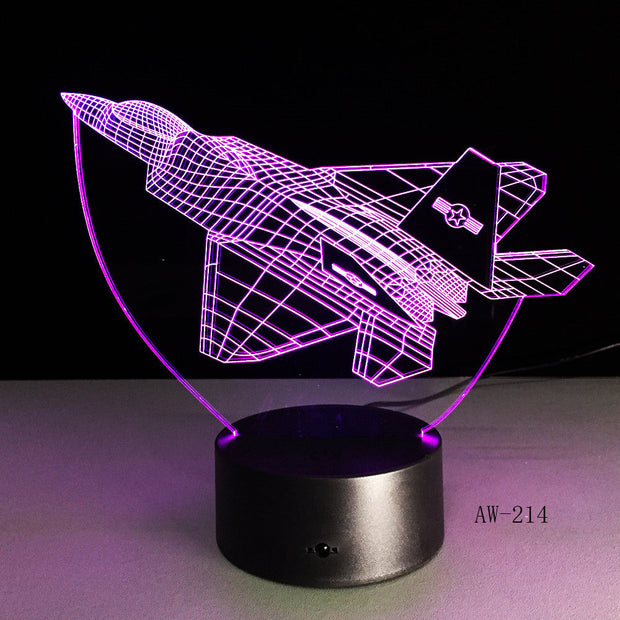 3D LED Warcraft Plane Illusion Night Light Touch Sensor Colorful Home Bedroom Table Decoration for Children's Festival Birthday Gifts Acrylic 7 Color Changes
