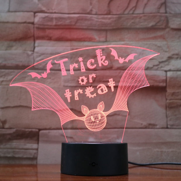Trick or Treat Night Light 3D LED Desk Table Illusion Decoration Lamp Holiday Birthday Halloween Best Gift 791